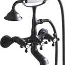 Clawfoot Tub Faucet Kit Wall Mount Bathtub Faucet with Handheld Shower, Vintage 3 Handle Tub Faucet Set with Shower Diverter 3-9 Center, Matte Black