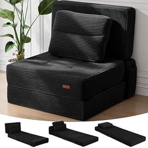 COMAX Folding Sofa Bed, Foldable Couch for Bedroom, Convertible Floor Sleeper Futon Chair Foam, Corduroy 3 in 1 Fold Out Chair Portable Comfy Lounge Couch Sofa Bed for Small Space, Twin, Beige