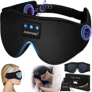 3D Sleep Mask with Bluetooth Headphones, Sleeping Headphones for Side Sleepers, Blackout Sleep Eye Mask Travel Essenssial Gift for Women Men