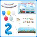Chugga Chugga Two Two Party Decorations,Train 2nd Birthday Party Supplies, 2nd Birthday Decorations for Boys Include Banner, Tablecloth, Balloons, Cake Topper, Train Birthday Supplies