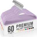 HOUSE DAY Lt-Purple Velvet Hangers 60 Pack, Non Slip Clothes Felt Hanger Heavy Duty for Coat, Premium Slim Space Saving Suit Hangers for Closet Organizer, 360 Rotating Silver Hook