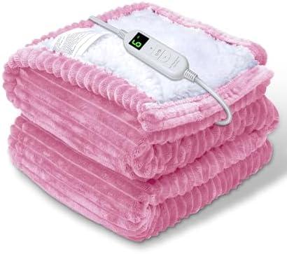 YONJION Electric Heated Blanket Throw, Heating Blanket Throw with 4 Timer Settings & 6 Heat Settings, Best Winter Gifts for Men and Women, White Elephant Gifts for Adults (50x60 Inch, Pink)