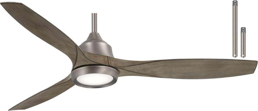 SkyHawk  F749L-BNK Skyhawk 60 Inch LED Ceiling Fan with Carved Wood Blades, Integrated LED Light and DC Motor, and Additional 3.5" Downrod in Burnished Nickel Finish