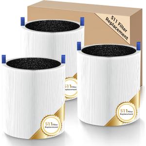 511 Air Filter Replacement for Blueair Blue Pure 511 Air Purifier, 3-in-1 511 HEPA Particle Filter and Activated Carbon Replacement Filter,3 Pack
