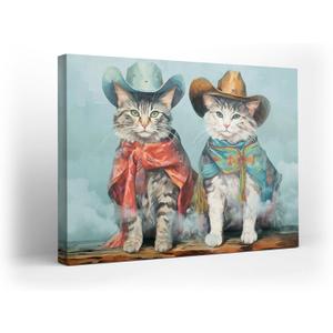 Kuphsod Cool Cats Canvas Wall Art Vintage Cat Print Painting Cat Picture Wall Decor Home Artwork Decor For Living Room Kitchen Bathroom Framed Ready To Hang 16x20 Inch