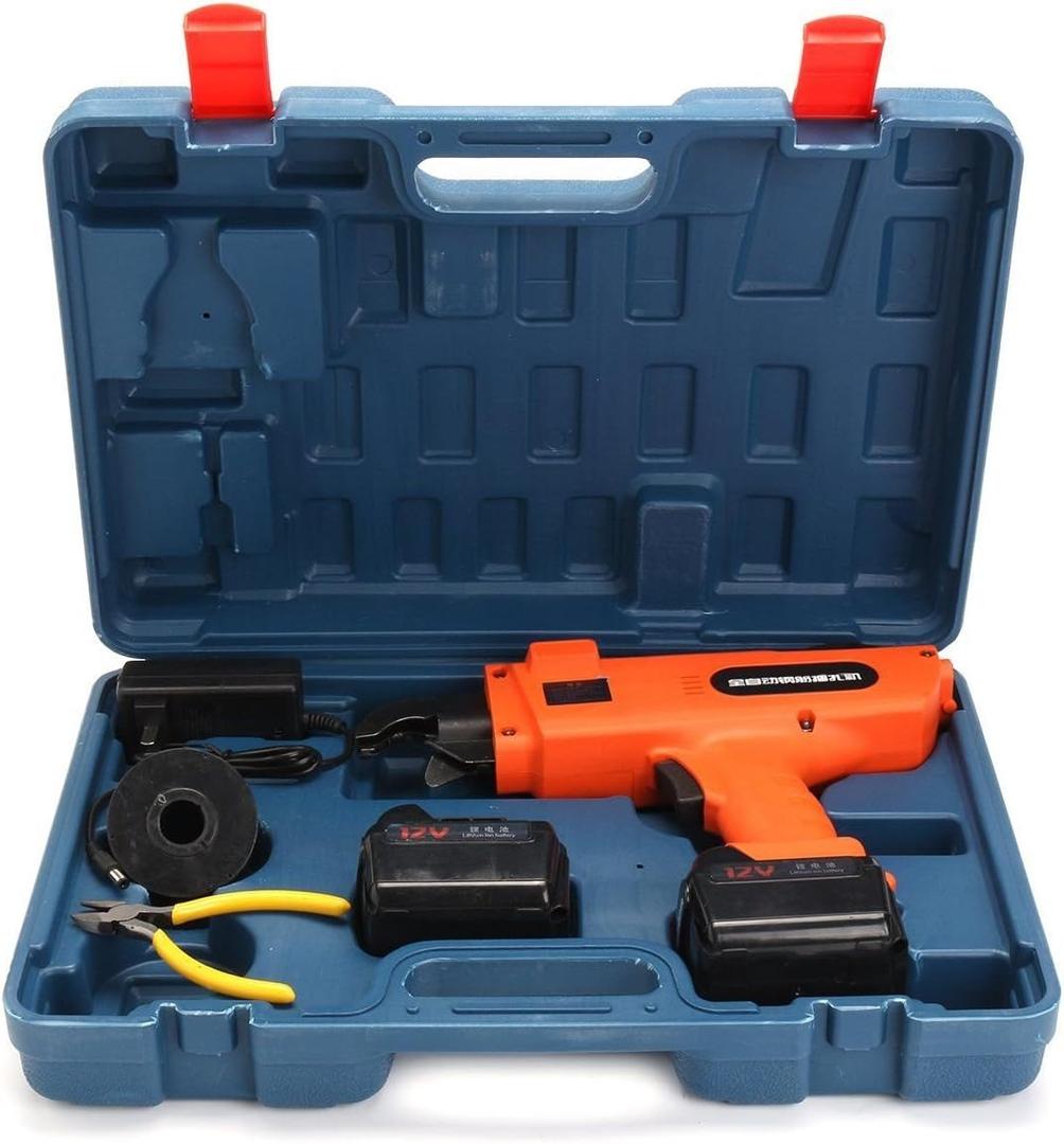Rebar Tier Tying Machine Automatic Steel Bar Rod Tying Binding Tool Handheld Electric Tying Tools with 2 Rolls of Tying Wires for 30-60mm Steel Strapping