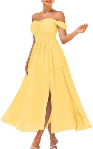 GRACE KARIN 2025 Women's Summer Floral Print Flowy A Line Maxi Dresses Sleeveless Smocked Off Shoulder Dress XL