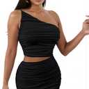 Womens One Shoulder Ruched Cutout Sleeveless Bodycon Dresses Slant Shoulder Stretch Cocktail Party Mini Dresses (Black, S)