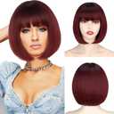 WERD Short  Red Bob Wig with Bangs, Straight Burgundy Wig Bob for Women, Short Straight Natural Looking for Daily and Party