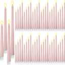 Rossesay 48 Pcs Flameless LED Taper Candles Battery Operated Candles 4 Sizes of 8.5'', 9.65'', 10.83'', 12.8'' Flameless Candlesticks Flickering for Halloween Christmas Church Wedding(Dusty Pink)