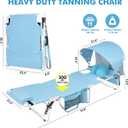 Tanning Chair with Sun Canopy Face Hole Softer Padded Adjustable Washable, Heavy Duty Layout Folding Lounge Chair for Adults Outside Beach Reading Sunbathing Poolside Lawn, UPF 50+ Sun Shade, 300 LBS