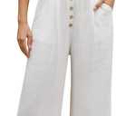 SVALIY Women Flowy Pants Cotton Linen Wide Leg Palazzo Pants Long Lounge Slacks High Waist Button Trousers Pocket (XL)