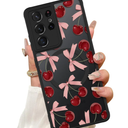 ZIYE Magnetic Case for Samsung Galaxy S21 Ultra 6.8 Inch [Compatible with MagSafe] Hard PC and Soft TPU Case with Cherry Pink Bows Anti-Scratch Shockproof Protection Phone Cover for Women