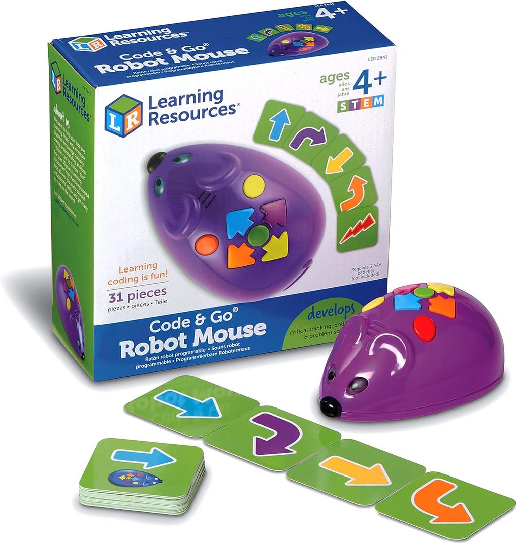 Learning Resources Code & Go Robot Mouse - 31 Pieces, Ages 4+, Coding STEM Toys, Screen-Free Coding Toys for Kids