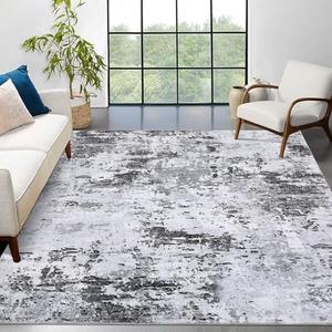 ROYHOME 8x10 Modern Abstract Rug Faux Wool Accent Ultra Soft Machine Washable Rug Non Slip Non Shedding for Bedroom Dining Room Office Home, Grey