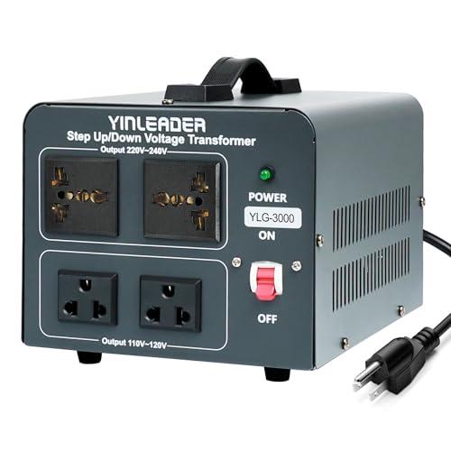 Yinleader Voltage Converter Transformer 3000w Step Up/Down Power Converter 110-120V to 220-240V/220-240V to 110-120V, with 2 US & 2 Universal Outlets, Circuit Breaker Protection (Grey)