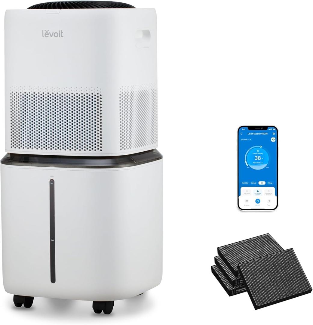 LEVOIT Superior 6000S Smart Evaporative Humidifiers for Home Whole House up to 3000ft, 23L, Last 72-Hour, Premium Filter, Dry Mode, Wheels & Water Fill Hose, Foldable Storage, Sleep Mode, New Edition