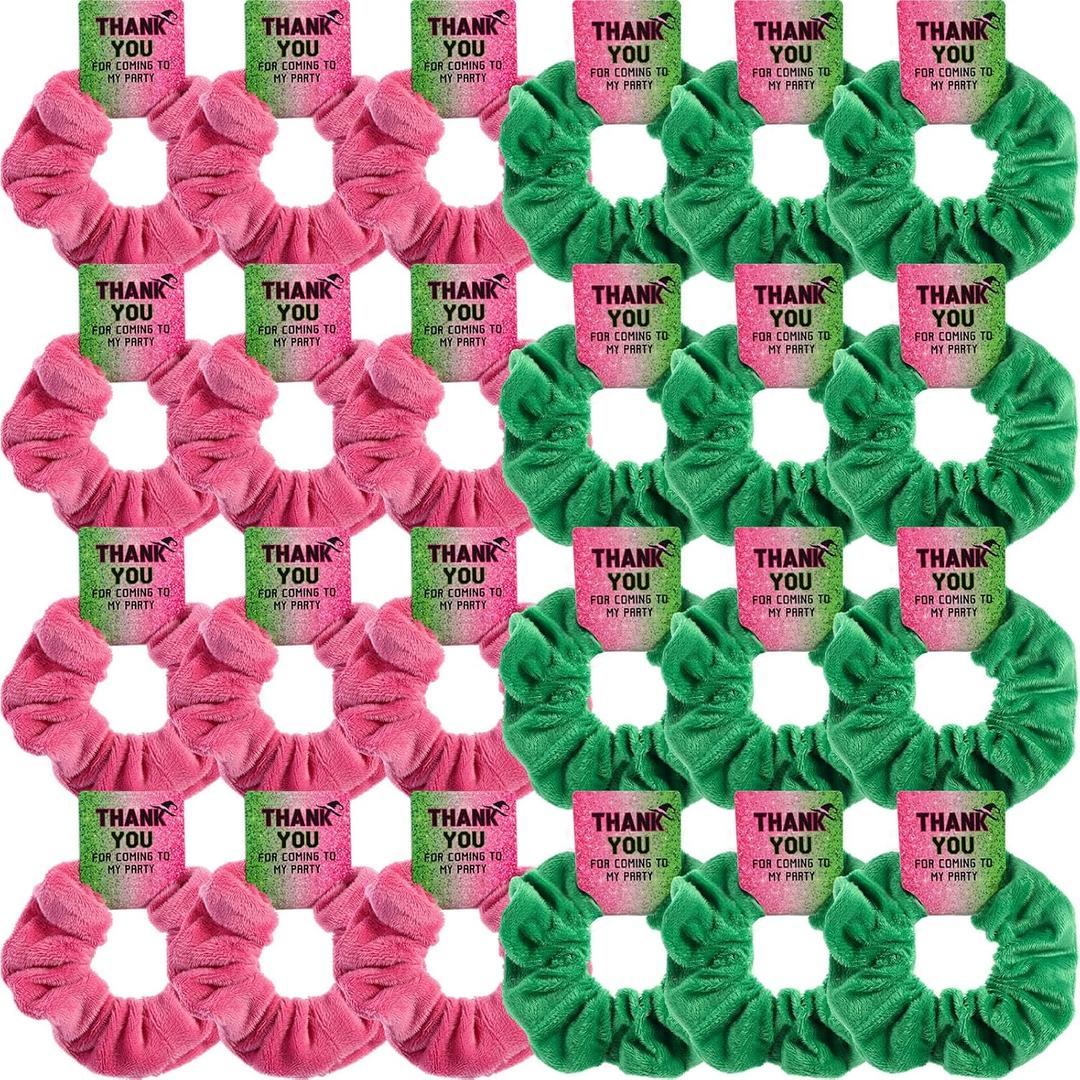 24 Sets Witch Party Favors Pink and Green Hair Scrunchies Hair Tie Crown & Witch Hat Movie Fan Gifts Accessories for Birthday Party Gifts Halloween Decorations
