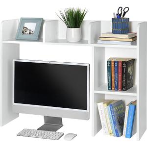 GlossyEnd Sturdy & Elegant Wood Desk Bookshelf Organizer, Office Storage Holder, Desktop Organizer, Collage Dorm, White