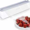 Magnetic Plastic Wrap and Foil Dispenser with Cutter, Upgrade Large Size Fits Max 12.8In x 984Ft Cling Film, Adhesive Wall Mounted Aluminum Foil and Wrap Organizer Holder for Kitchen (Gray and White)