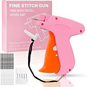 Stitch Gun for Clothes Handheld Stitch Gun Quick Clothing FixerSewing Kit Includes 1,000 Black Fasteners & 1,000 White Fasteners & 6 Needles (Pink-orange)
