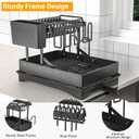 Expandable Dish Drying Rack, Rust-Proof Metal Dish Racks for Kitchen Counter with 360° Swivel Drain Spout, Space-Saving Dish Drainer with Utensil Holder for Small Apartment & Home Organization, Black