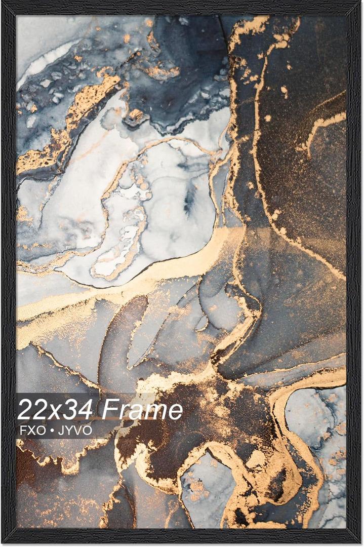 Engineered Wood 22x34 Frame, Black Picture Frame for 22 x 34 Inch Poster Puzzle Photo, Light Weight 22 by 34 Poster Frame with Wood-grain for Wall - 1 Pack/Black/22 x34