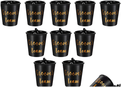 12PCS Shot Black Glass Necklace, Bachelorette Shot Glass Necklaces with Plastic Beaded Shots Glasses with Gold Foil Chain for Wedding Bachelorette Party, Bridal Shower, Bachelor Party Decorations