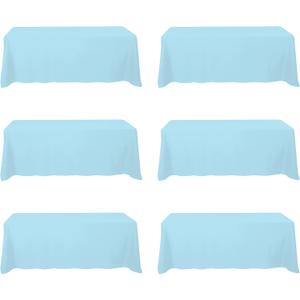 BRILLMAX 6 Pack Light Blue Tablecloths for 8 Foot Rectangle Tables 90 x 156 Inch - 8ft Rectangular Bulk Linen Polyester Fabric Washable Cloth Cover for Wedding Reception Banquet Birthday Party