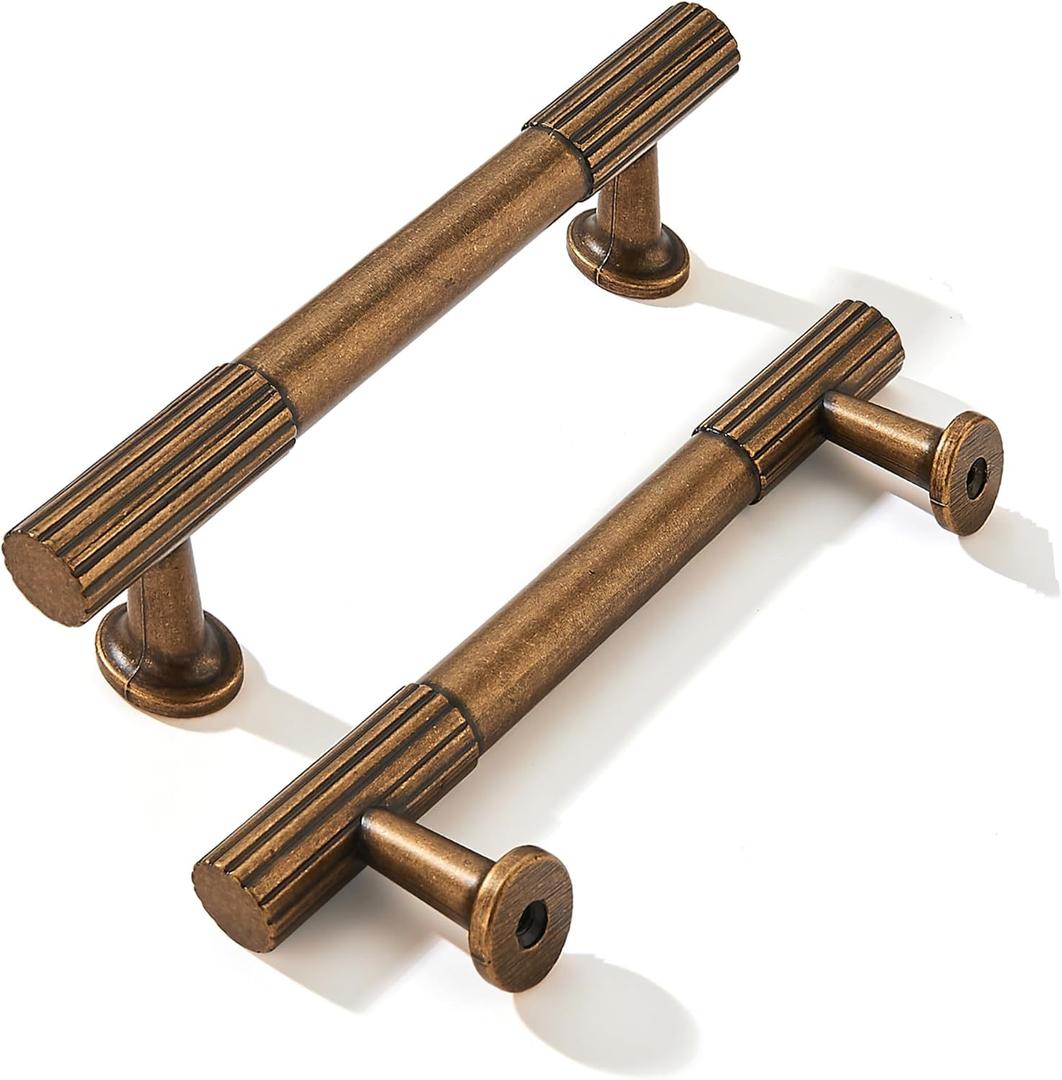 khtumeware 3 Inch Hole Center 2 Pack Antique Brass Heavy Duty Solid Vintage Brass Cabinet Pulls, Kitchen Drawer Handles, for Dresser cabinets, cabinets, Door cabinets, Hardware