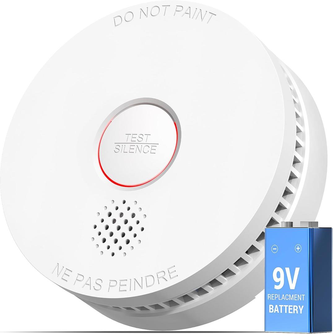 SITERWELL Smoke Detector with Magnetic Mount, Battery Operated Fire Alarm, Photoelectric Sensor, Low-Battery Warning, Test/Mute Button, UL217 10th Edition Listed, GS509A, Pack of 1