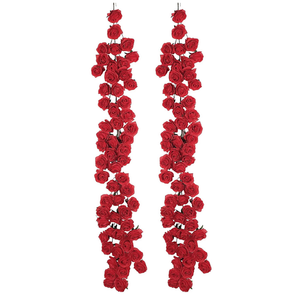 Daifunli 2 Pcs Red Artificial Rose Vine Hanging Faux Flowers Garland for Wedding Anniversary Birthday Party Background Arch Garden Home Wall Room Decor