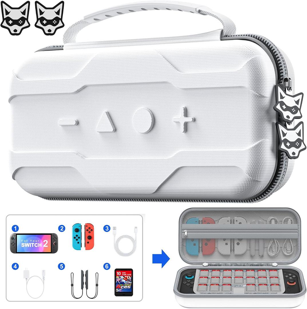 NinjaPlusOX Switch 2 Carrying Case Compatible with Nintendo Switch 2(2025), with 20 Games Cartridges Protective Hard Shell Travel Carrying Case Pouch for Switch 2 Console Accessories, White