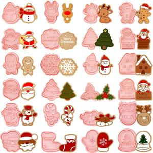 24 Pieces Christmas Cookie Stamps Gingerbread Cookie Cutters Xmas Embossing Santa Claus Elk Snowman Shapes 3D Plastic Cookie Molds for Baking Holiday Party Supplies