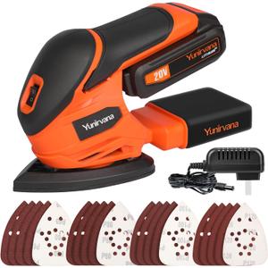 20V 1.3Ah Cordless Sander, Detail Sanders, 20Pcs Sandpapers,12000 RPM Sanders with Dust Collection System for Tight Spaces Sanding in Home Decoration, Battery and Charger Included