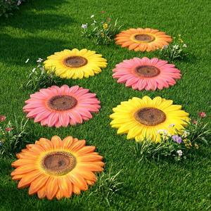 Landical 6 Pack Decorative Stepping Stones for Garden 10 Inch Cement Flower Stepping Stones Decoration for Patio Walkway Yard Outdoor(Sunflower)