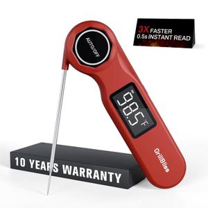 Instant Read Meat Thermometer, GrillBliss USB-C Rechargeable Digital Food Thermometer with 0.5s Fast Read & 0.5 Accuracy, VA LCD Display, Cooking Thermometer for BBQ, Grill, Candy, Brewing