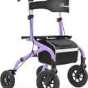 PLANET WALK Folding Rollator Walker for Seniors with 10" & 8" All-Terrain Thick Treaded Rubber Tires, 300lb Capacity Aluminum Frame, Breathable Seat & Backrest, Lightweight Mobility Aid, Purple