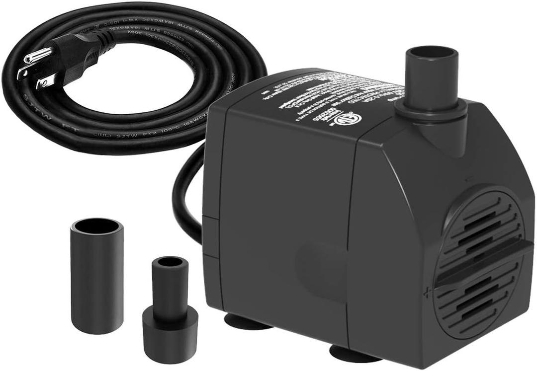 Submersible Pump 200GPH Ultra Quiet with Dry Burning Protection 5.2ft High Lift for Fountains, Hydroponics, Ponds, Aquariums & More
