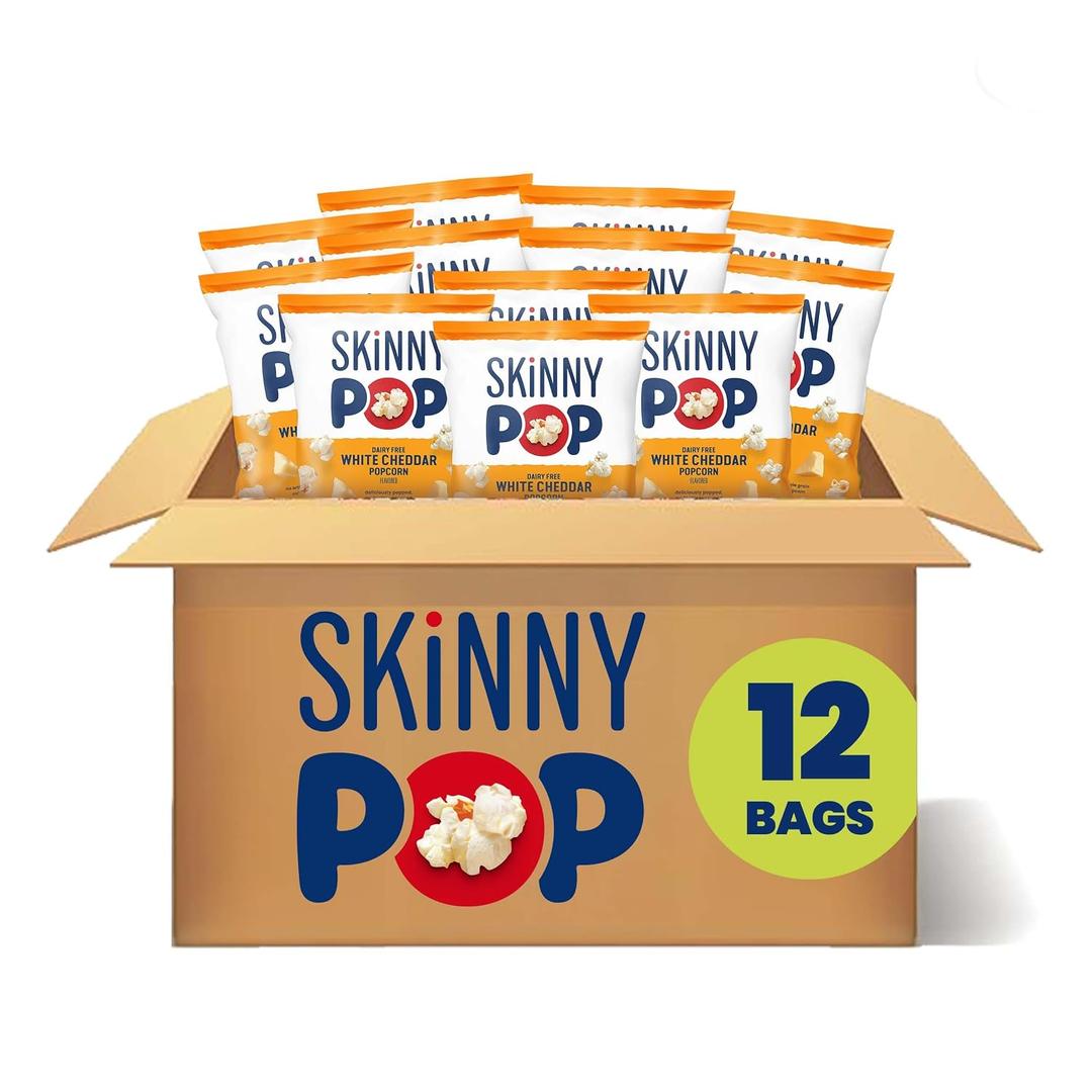 SkinnyPop Popcorn, White Cheddar, Whole Grain, Dairy-Free Snack, 1oz Bags (12ct) (EXP 08/01/26)