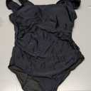 Women One Piece Swimsuit Tummy Control Square Neck Bathing Suit Full Coverage Modest Swimwear (X-Large, Black)