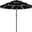 9ft 3 Tiers Patio Umbrella with Solar Lights, Outdoor Umbrella w/ 32 LED Lights&8 Sturdy Ribs, Table Umbrella for Deck, Backyard, Pool (Black)
