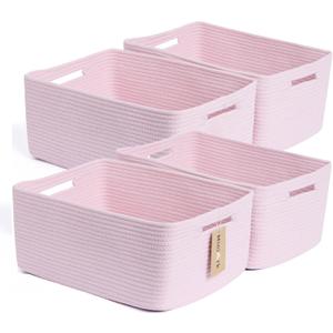 MiniArk Large Storage Baskets for Organizing, Closet Shelf Baskets for Clothes Blanket Towels, Baby Nursery, Toy Bins Box, Woven Rope Baskets, 17 x 13 x 7.5, 4 Packs Light Pink