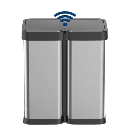 Garvee 16 Gallon Motion Sensor Trash Can - 2x30L Dual Compartment Automatic Garbage Can, Fingerprint-Resistant Stainless Steel Recycling Bin for Kitchen, Living Room, Office, Silver