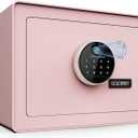 Goldenkey Luxury Jewelry Safe with Fingerprint&Keypad Lock, Document Safe Box with Soft Velvet Lining, Removable Shelf, High Security for Home Office, Hotel, 1.2 Cu.Ft./ Pink