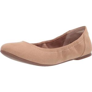 Amazon Essentials Women's Belice Comfortable Slip-On Ballet Flats Shoes Size 7.5, Tan Microsuede