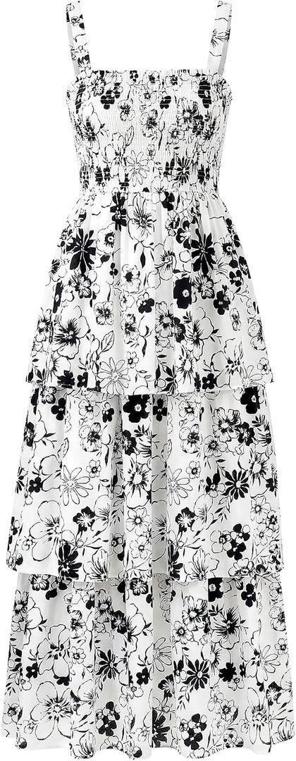 BTFBM Summer Dresses for Women 2026 Floral Spaghetti Strap Wedding Guest Dress Maxi Beach Vacation Clothes (M)