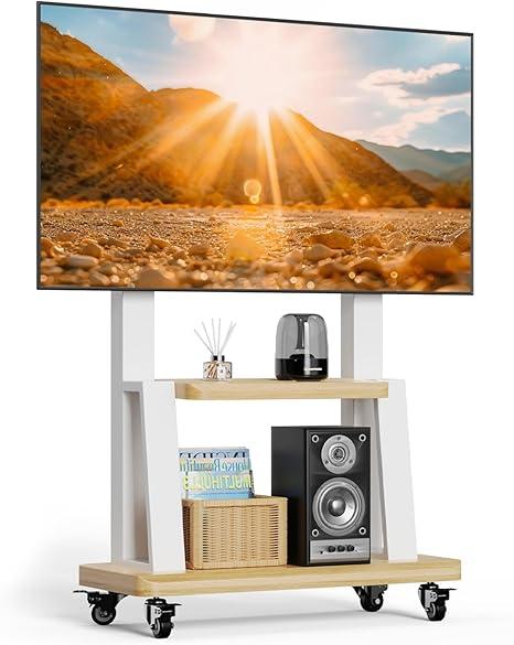 Mobile TV Cart Rolling TV Stand for 23-65 Inch Screen Outdoor TVs up to 110lbs, Height Adjustable Portable AV Cart with Wheels and Tilt Mount, Outdoor TV Stand Mount, Max VESA 400x400mm, White