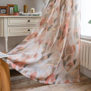 MEETSKY Floral Curtains for Living Room - Linen Fall Curtain 84 inches Long Light Filtering Privacy Protect Drapes Modern Patterned Farmhouse Window Treatment, 52" Wide, Coral and Orange, 2 Panels