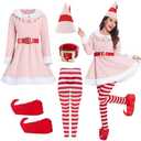 PWQMGY Elves Costume for Women Christmas Elves Outfit with Hat & Accessories,Halloween Christmas Cosplay Costumes for Adults M